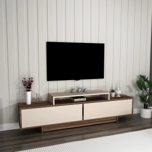 Hanah Home comoda TV living 180x50.2x29.6 cm, PAL 18mm, spatiu depozitare, fixabil perete, nuc deschis/bej - Verificat A · Re-Bloom - Img 3