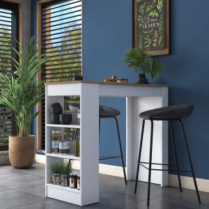 Hanah Home masa de bucatarie 120x50x100 cm, PAL 18mm, rafturi laterale, concept scandinav, nuc si alb - Verificat A · Re-Bloom - Img 3