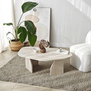 Hanah Home masuta de cafea, PAL melaminat, travertin, 105x65x35cm, Travertin - Verificat A · Re-Bloom - Img 2
