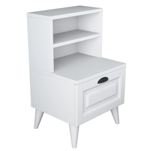 Hanah Home noptiera de dormitor 45x40x74.4 cm, PAL 18mm, sertar cu membrana, rafturi de depozitare, picioare de 15cm, alb - Verificat A · Re-Bloom