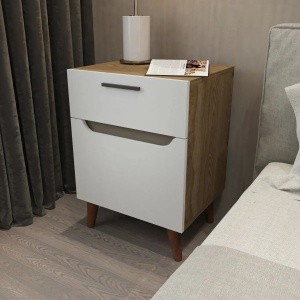Hanah Home noptiera dormitor 45x56.8x63 cm, PAL 18mm, spatiu amplu de depozitare, concept scandinav, alb si stejar - Verificat A · Re-Bloom - Img 4