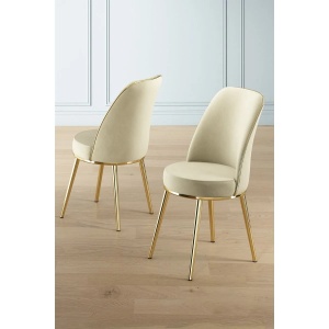 Hanah Home set 4 scaune dining 45x42x91 cm, cadru metal 100%, tapiterie catifea, inaltime sezut 47 cm, crem/auriu - Verificat A · Re-Bloom - Img 2