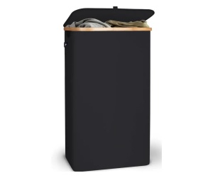 Hennez cos rufe premium 100 L, capac, bambus, punga interioara plasa detasabila, rezistent la mucegai, negru - Verificat A · Re-Bloom
