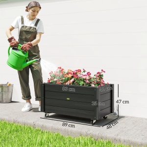 Jardiniera de gradina cu orificiu drenaj si roti Re-Bloom, lemn de molid, 89x48x47 cm, interior 83x42x35 cm, 35 kg, negru - Verificat A · Re-Bloom - Img 2