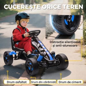 Kart cu pedale copii 3-6 ani, roti EVA antiderapante, suport pahar, max 50kg, Albastru - Verificat A · Re-Bloom - Img 4