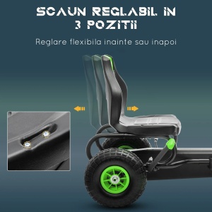 Kart cu pedale copii 5-12 ani, scaun reglabil, metal/PP, 121x58x61cm, Verde/Negru - Verificat A · Re-Bloom - Img 6