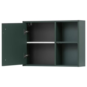 Kent dulap suspendat baie 67x48x16 cm, 1 usa, 2 rafturi, PAL verde padure/antracit, maner auriu - Verificat A · Re-Bloom - Img 3