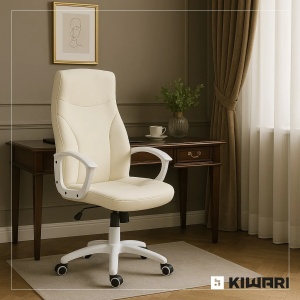 Kiwari scaun de birou, spatar inalt, brate fixe, mecanism fluture, cadru nylon alb, roti PU - Verificat A · Re-Bloom - Img 2