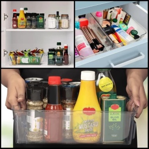Kurtzy set 3 organizatoare frigider/bucatarie, plastic fara BPA transparent, 32.5x21x9 cm - Verificat A · Re-Bloom - Img 3