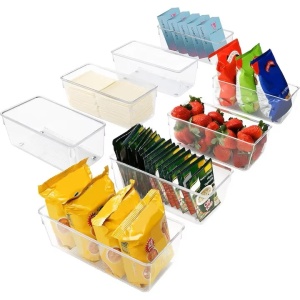 Kurtzy set 8 organizatoare frigider/bucatarie, plastic fara BPA transparent, 20x10x8 cm, cu maner, stivuibile, fara capac - Verificat A · Re-Bloom - Img 6