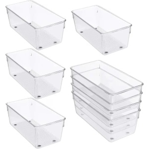 Kurtzy set 8 organizatoare frigider/bucatarie, plastic fara BPA transparent, 20x10x8 cm, cu maner, stivuibile, fara capac - Verificat A · Re-Bloom