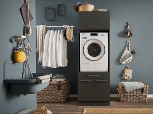 Laundreezy dulap suspendat baie 68x38x68 cm, 1 usa, PAL folic antracit, reversibil - Verificat A · Re-Bloom - Img 2