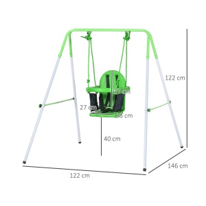 Leagan copii 122x146x122 cm, cadru otel vopsit pulbere, scaun PE bretele siguranta, 6-36 luni, 25 kg, verde/alb - Verificat A · Re-Bloom - Img 3