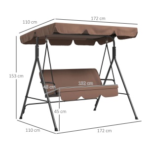 Leagan de gradina 3 locuri cu baldachin Re-Bloom, otel/poliester/bumbac, 172x110x153 cm, sezut 132x48x50 cm, 200 kg, maro/negru - Verificat A · Re-Bloom - Img 3