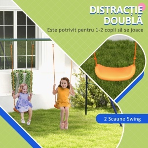 Leagan pentru copii cu 2 scaune, otel/PP, 269x160x180 cm, scaun 33.5x17x9cm/inaltime 45cm, capacitate 45kg/scaun, certificat EN71, varsta 3-8 ani, 4 tarusi inclusi, albastru/verde/portocaliu - Verificat A · Re-Bloom - Img 4