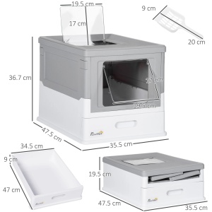 Litiera pentru pisici Re-Bloom, polipropilena, alb/gri, 47,5 x 35,5 x 36,7 cm, Resigilat, Grad A - Img 3