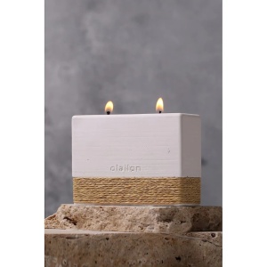 Lumanare din lemn de santal Re-Bloom, realizata din beton alb si franghie, 11,5 cm, Resigilat, Grad A - Img 2