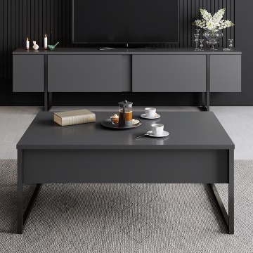 Luxe comoda TV 180x30x50 cm, PAL, 2 usi, rafturi, picioare metal, negru si antracit - Verificat A · Re-Bloom - Img 5