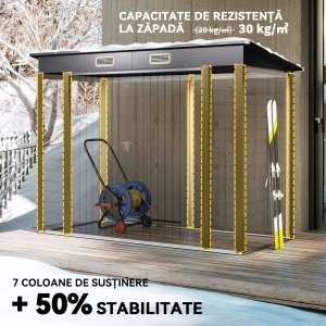 Magazie de depozitare pentru gradina Re-Bloom, otel galvanizat, 249x121x166-183 cm, usa 150x162 cm, aerisiri, rating zapada 30 kg/m², gri - Verificat A · Re-Bloom - Img 5