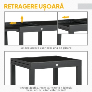 Masa gradina extensibila, blat sticla, aluminiu, 80-160x80x75cm, Negru - Verificat A · Re-Bloom - Img 6