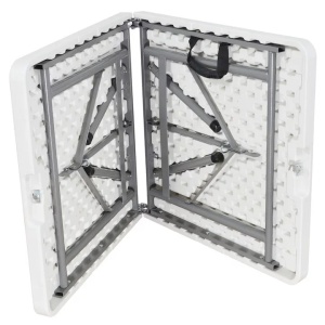 Masa plianta dreptunghiulara pentru Banchet/Evenimente/Catering, picioare metal pliabile, L 123 cm, l 61 cm, h 74 cm, alb, Resigilat, Grad A - Img 3