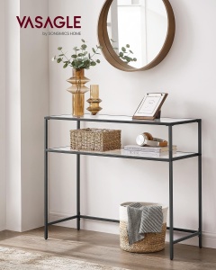 Masa tip consola Vasagle, metal/sticla, negru/transparent, 35 x 100 x 80 cm, Resigilat, Grad A - Img 5