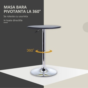 Masuta de bar, reglabila si rotativa, PVC/lemn/metal, negru/argintiu, 63 x 67-93 cm, Resigilat, Grad A - Img 6