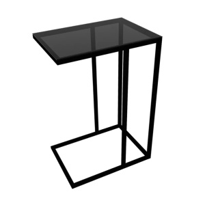 Masuta laterala living 30x60x40 cm, blat sticla, cadru metal negru mat, stil industrial modern - Verificat A · Re-Bloom