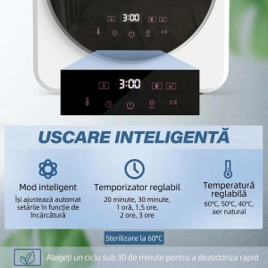 Mini uscator rufe portabil 4kg, 800W, display LED, tambur inox, montaj perete, 48x44x57cm, Alb - Verificat A · Re-Bloom - Img 4