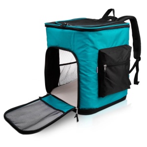 Navaris rucsac transport animale pliabil, poliester, 41x34.5x43 cm, 1.8 kg, pana la 12 kg, 2 intrari, ferestre ventilatie, perna interioara, gri/turcoaz - Verificat A · Re-Bloom - Img 3