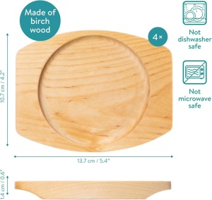 Navaris set 4 mini tigai fonta + 4 suporturi lemn mesteacan, Ø10.2x2.5cm, 426g/tigaie, compatibile inductie/cuptor/gratar, pretratate ulei soia, negru - Verificat A · Re-Bloom - Img 4