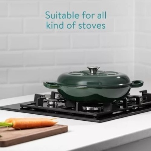 Oala emailata antiaderenta din fonta Navaris pentru plite/cuptoare - 29,5 cm - 3,5 L - Verde, Resigilat, Grad A - Img 3