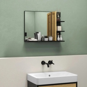 Oglinda de baie cu 4 rafturi, bambus/MDF/sticla, negru/natur, 45 x 15 x 58,5 cm, Resigilat, Grad A - Img 4