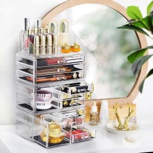 Organizator pentru machiaj XXL Songmics, acril, transparent/negru, 23,5 x 13,7 x 40 cm, Resigilat, Grad A - Img 4