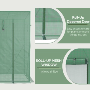 Outsunny sera gradina 200x77x148-169 cm, copertina anti-UV, 2 ferestre laterale, usa rulou fermoar, PE/otel, verde - Verificat A · Re-Bloom - Img 4