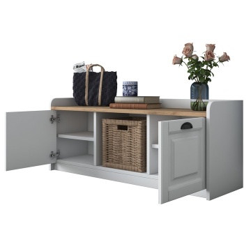 P2-1808 pantofar 120x40x45 cm, PAL laminat 100%, rafturi multiple, depozitare suplimentara, nuc si alb - Verificat A · Re-Bloom - Img 3