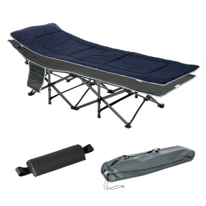 Pat pliabil de camping, otel/Oxford/spuma LDPE, 188x64.5x53 cm pliat 28x17x105 cm, inaltime 37cm, perna 37x13cm + husa transport 28x25cm incluse, capacitate 150kg, albastru - Verificat A · Re-Bloom