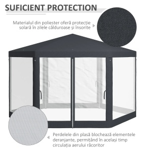 Pavilion de gradina hexagonal Re-Bloom, metal/poliester, 3.94x3.94x2.5 m, latura 200 cm, stresina 197 cm, gri - Verificat A · Re-Bloom - Img 6