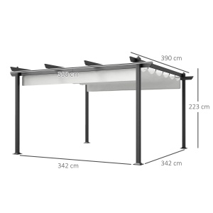 Pavilion pergola cu copertina retractabila 4x4 m UPF 30+, coloane aluminiu 80mm, 8 tarusi sol si suruburi, alb/negru - Verificat A · Re-Bloom - Img 3