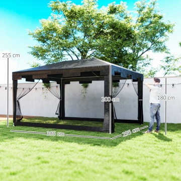 Pavilion pliabil 4x3 m cu plasa tantari 395x295 cm, inaltime 255 cm, 4 pereti plasa, 2 usi fermoar, metal vopsit pulbere, PE rezistent UV, gri inchis - Verificat A · Re-Bloom - Img 3
