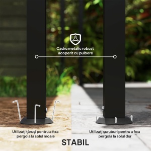 Pergola adosata curbata, metal/poliester, 298x248x200/250 cm, 16 orificii drenaj, rezistenta vant nivel 4, 2 decoratiuni + 8 tarusi + 8 suruburi incluse, alb crem - Verificat A · Re-Bloom - Img 5