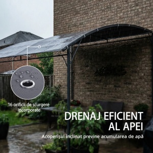 Pergola pentru terasa Re-Bloom, metal/poliester, 286x384x252 cm, 16 gauri drenaj, rezistenta vant nivel 4, 8 cuie+8 suruburi incluse, gri/gri inchis - Verificat A · Re-Bloom - Img 5