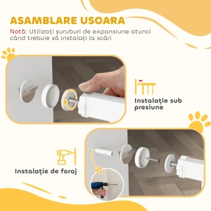Poarta pentru caini cu latime reglabila 75-95cm, otel/ABS, 76cm inaltime, dublă blocare, kit extensie 10cm inclus, alb - Verificat A · Re-Bloom - Img 4