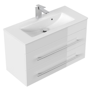 Portus dulap de baie cu lavoar 80x50x36 cm, 2 sertare, PAL foliat, alb lucios - Verificat A · Re-Bloom - Img 3