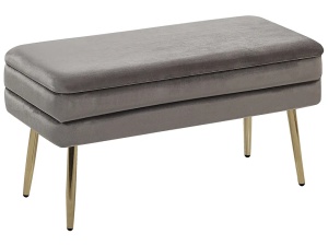 Produs Resigilat Banca tapitata Re-Bloom Durham cu spatiu de depozitare, 79x37x43 cm, catifea, picioare metal, 100 kg, gri/auriu - Verificat A