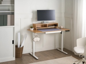 Produs Resigilat Birou electric reglabil Re-Bloom Lucama, PAL/otel, 120x60x88-133 cm, 3 memorii inaltime, port USB 18W, pad mouse inclus, 70 kg, natur/alb - Verificat A - Img 4