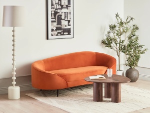Produs Resigilat Canapea 2 locuri Re-Bloom Savar, catifea/fier/eucalipt, 183x85x75 cm, spuma 18cm, 130 kg/persoana, portocaliu/negru - Verificat A - Img 2