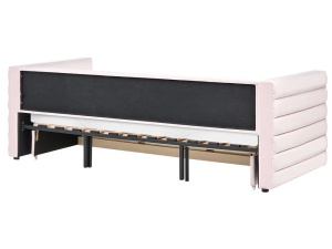 Produs Resigilat Canapea extensibila cu depozitare Re-Bloom Meudon, catifea/placaj/MDF, 235x105-180x75 cm, somiera 16 lamele, suprafata dormit 90-180x200 cm, 150 kg, roz pastel - Verificat A - Img 4