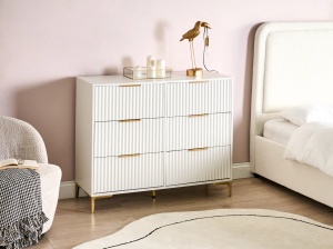Produs Resigilat Comoda Re-Bloom Walcott, 6 sertare, MDF/paulownia/fier, 108x40x89 cm, alb/auriu - Verificat A - Img 6