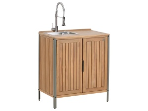 Produs Resigilat Dulap bucatarie exterior cu chiuveta Re-Bloom Ivrea, lemn salcam certificat/aluminiu, 80x50x92 cm, robinet inclus, maro/gri/argintiu - Verificat A